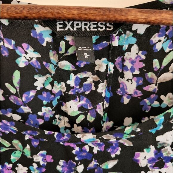 EXPRESS Black and Purple Floral Splitv Back Tank - Picture 4 of 6